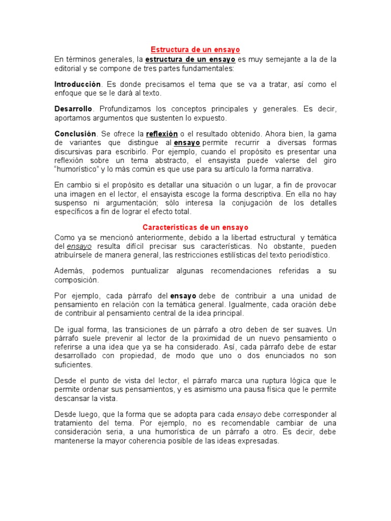Estructura De Un Ensayo Ensayos Conceptos Psicologicos