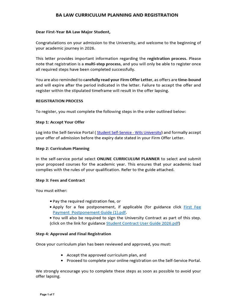 2026 Letter BA Law (ABA02) First Year | PDF | Academic Term | Curriculum