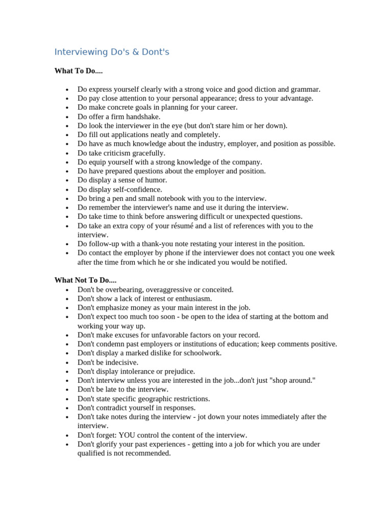Interviewing DoS and DONTS | PDF