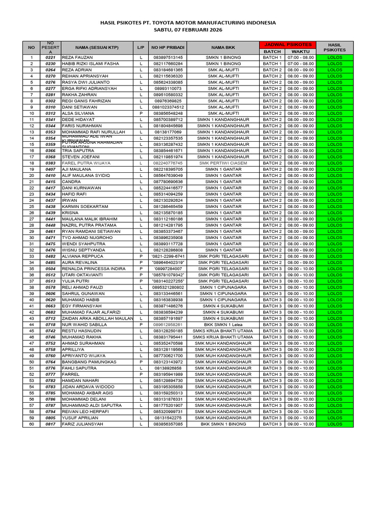 Hasil Psikotes PT - Tmmin | PDF