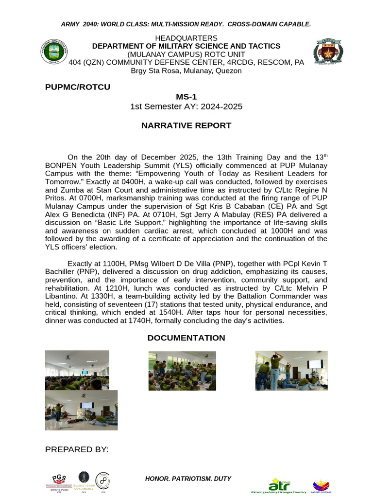 11thtraining Narrative Report 7 | PDF | Military Science | Military