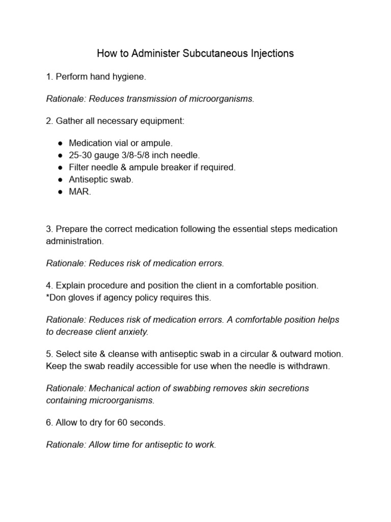 How To Administer Subcutaneous Injections | PDF | Injection (Medicine ...