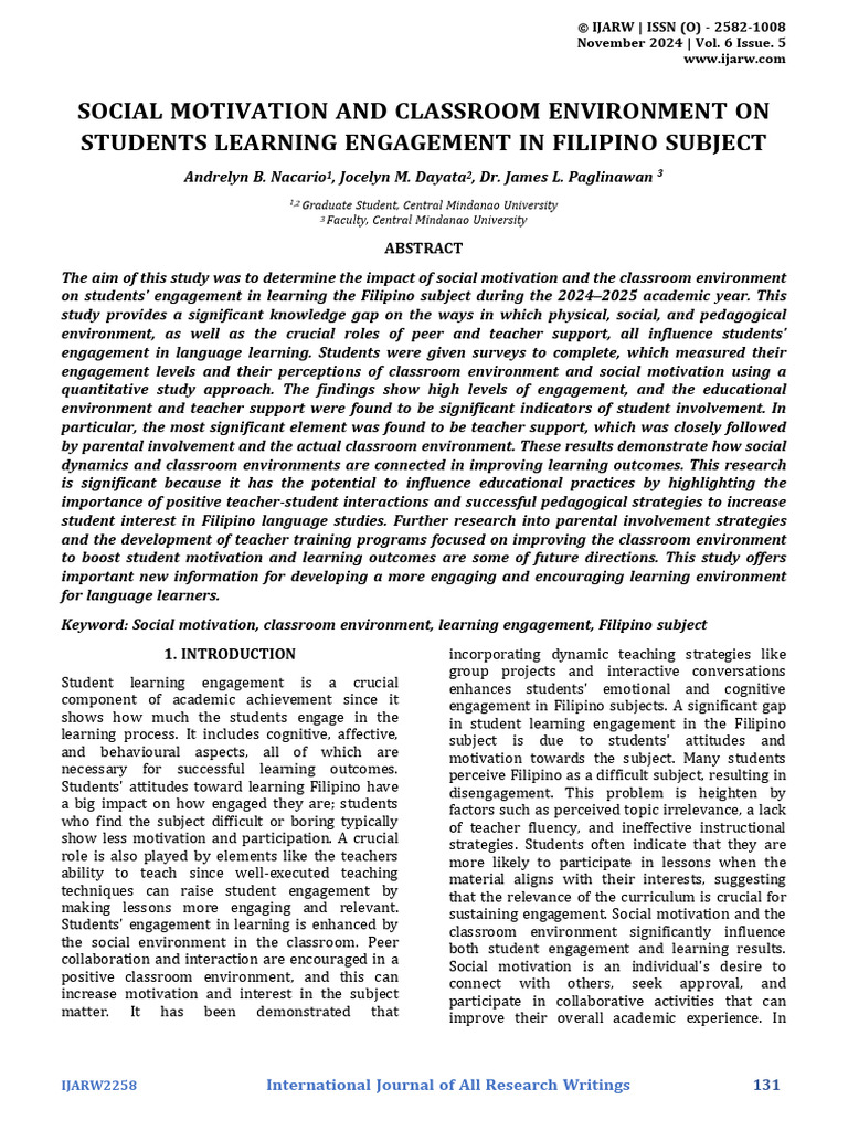 Social Motivation and Classroom Environm | PDF | Motivation | Motivational