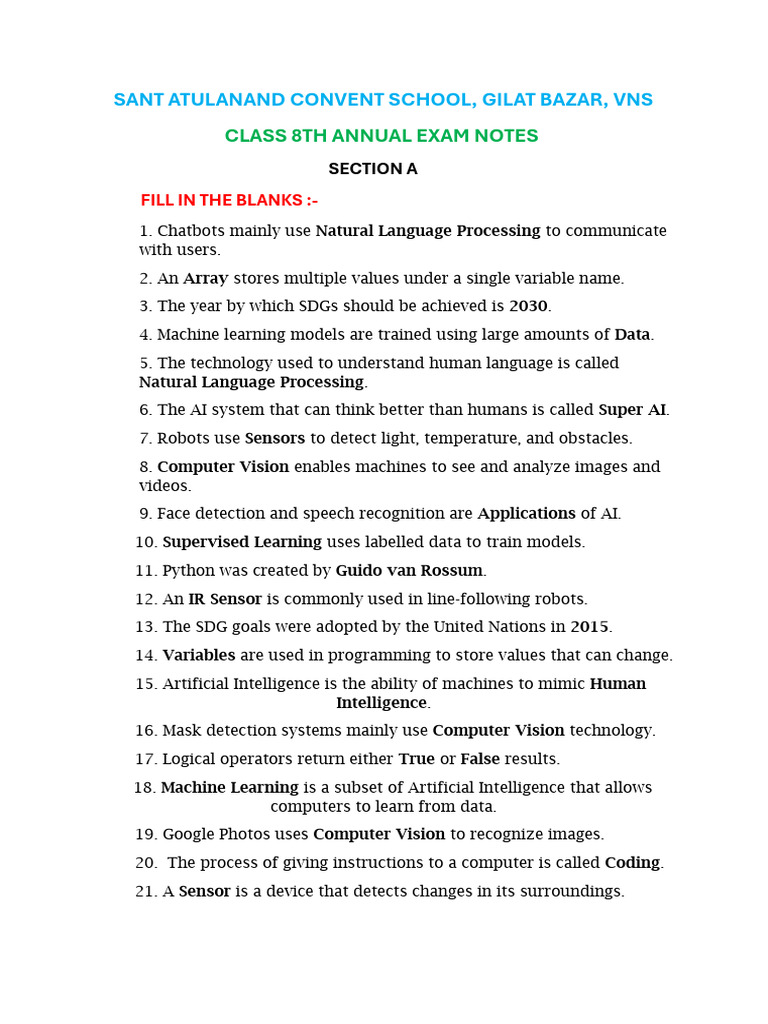 Final Annual Class 8th Notes | PDF | Artificial Intelligence ...