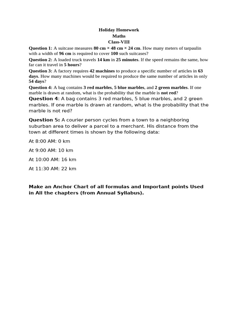 Holiday Homework (VIII) | PDF