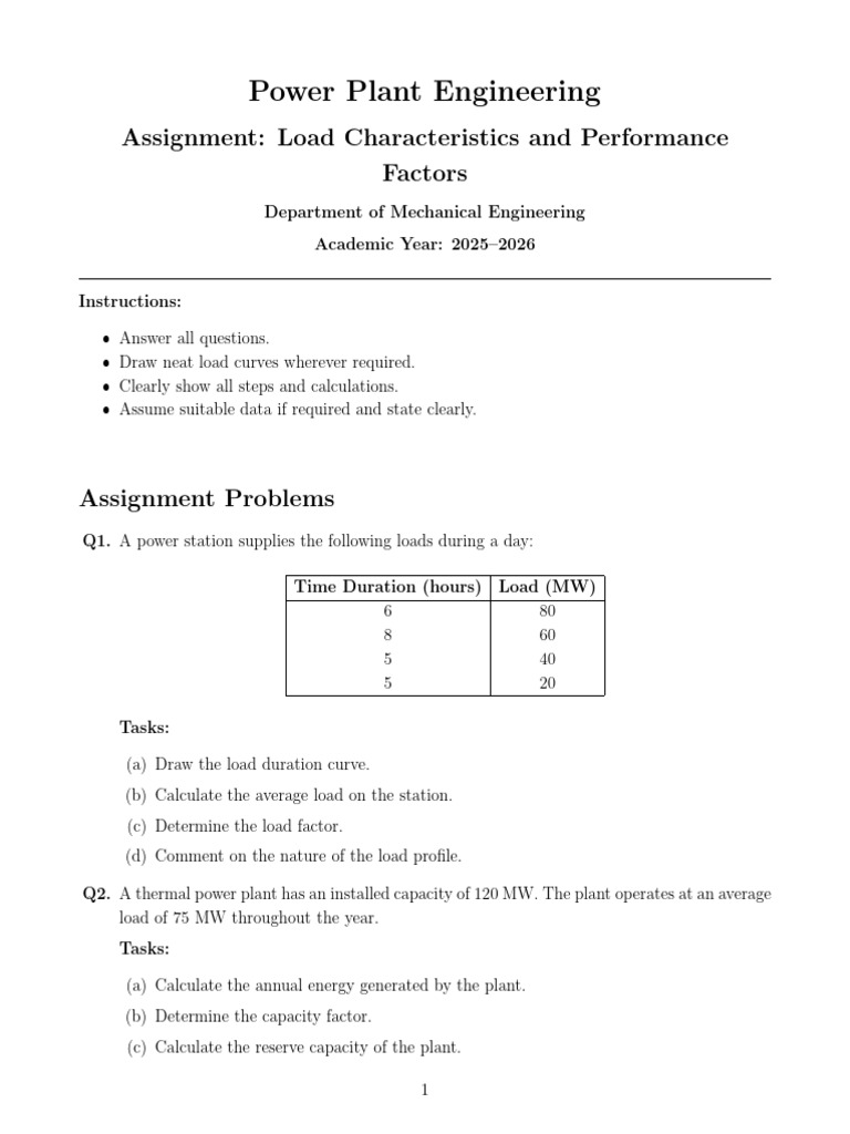 Assignment and Tutorial Problems-1 | PDF | Power Station | Watt
