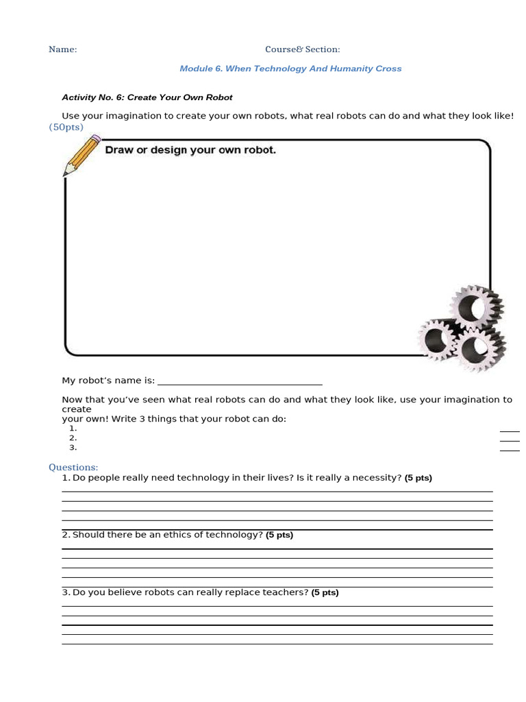 Worksheet No. 6. When Technology and Humanity Cross | PDF | Robot ...