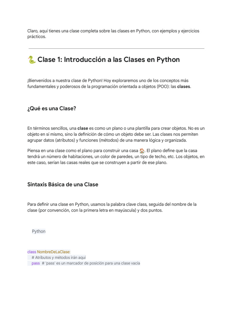 Clase 1clases | PDF | Objeto (informática) | Python (lenguaje de ...
