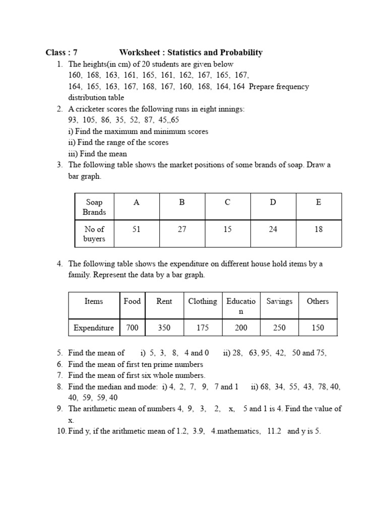 Class 7 Statistics and Probability-3 | PDF | Mean