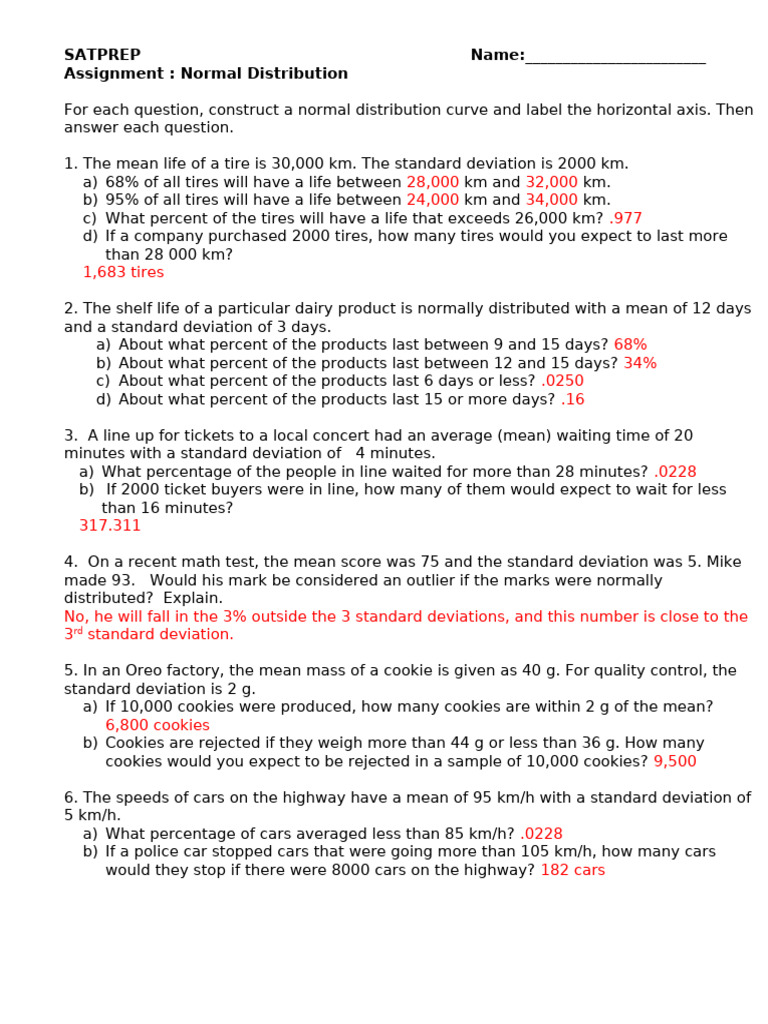 Normal Distribution Worksheet 2 - ANS | PDF | Standard Deviation ...