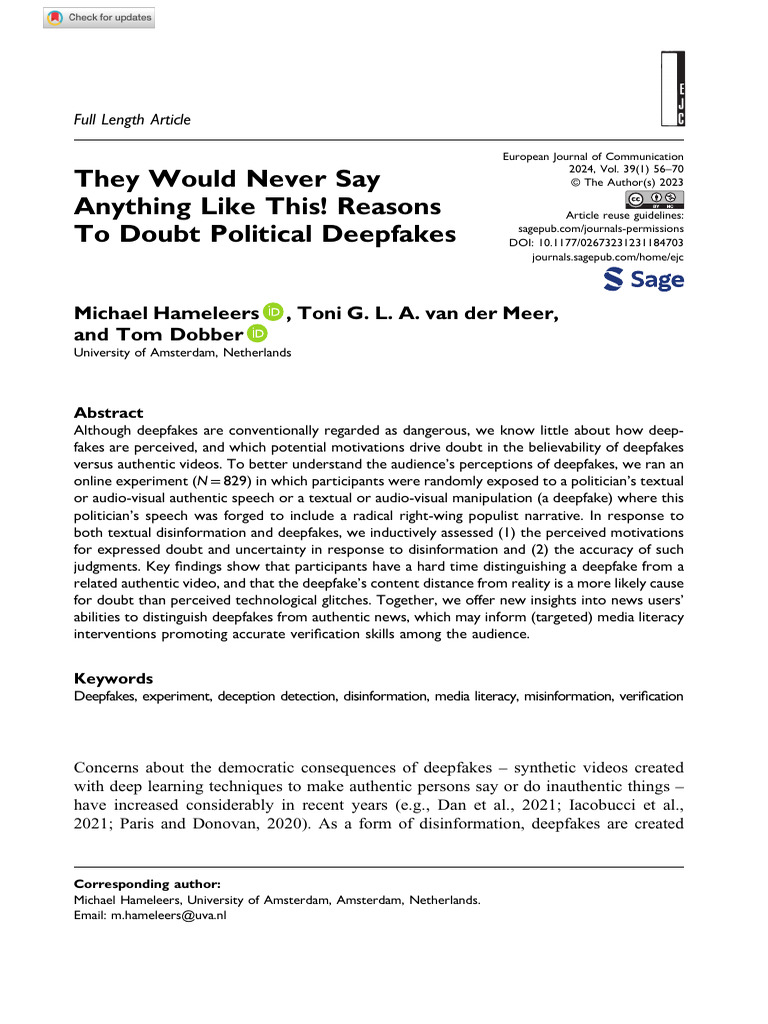Hameleers Et Al 2023 They Would Never Say Anything Like This Reasons To ...