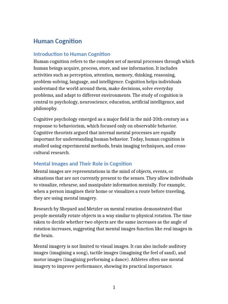 Human Cognition FINAL | PDF | Cognition | Intelligence