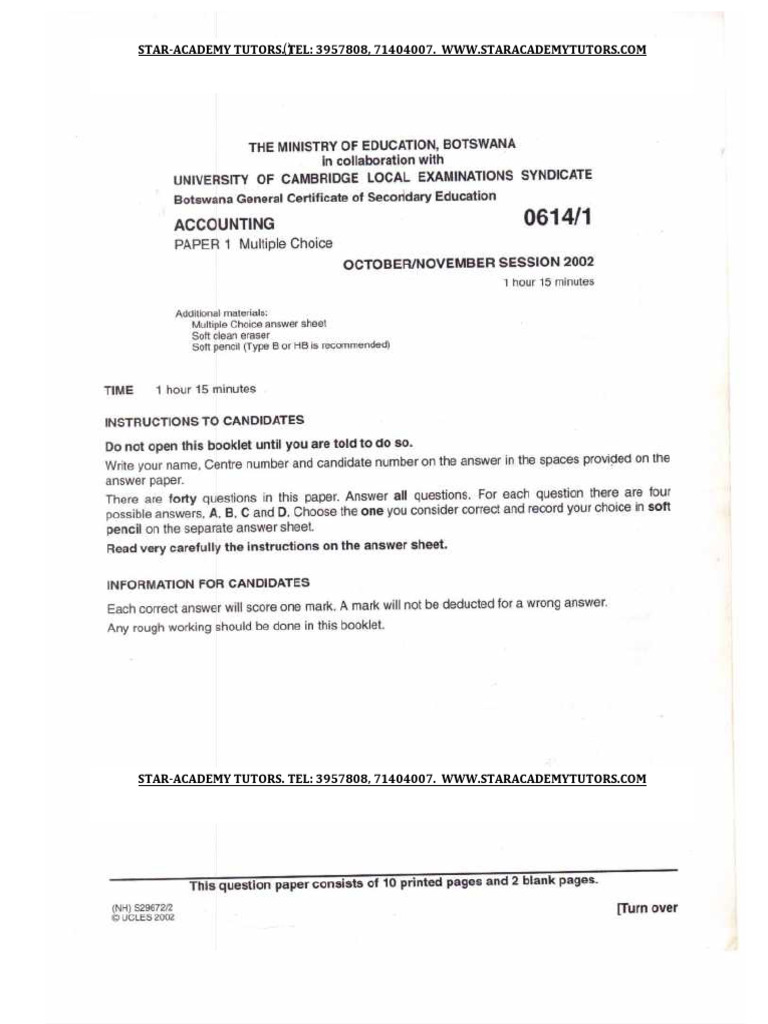 Accounting Paper 1 Multiple Choice 2002 (BGCSE) | PDF