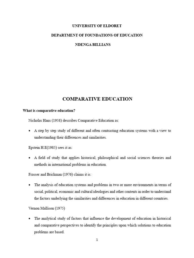 Comparative Education Notes | PDF | Social Sciences | Science