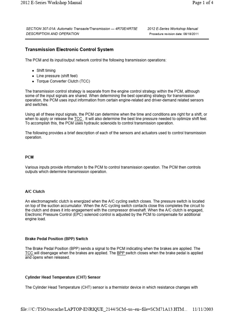 Automatic Transaxle Transmission 4R70E 4R75E | PDF | Manual ...