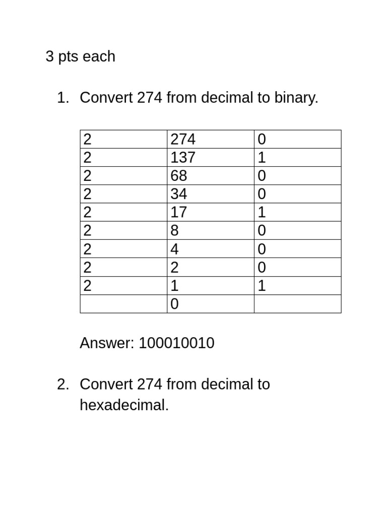 Decimal, Binary, and Hex Conversions | PDF | Lexicology | Elementary ...