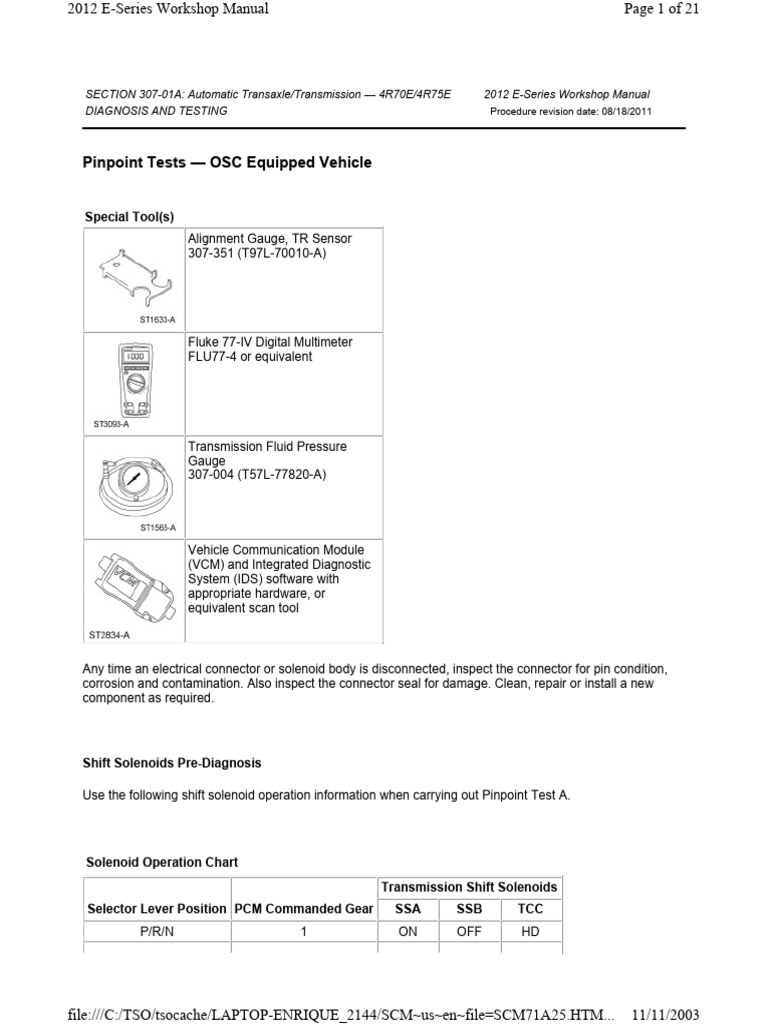 Pinpoint Tests OSC Equipped Vehicle Ford E350 2012 | PDF | Manual ...