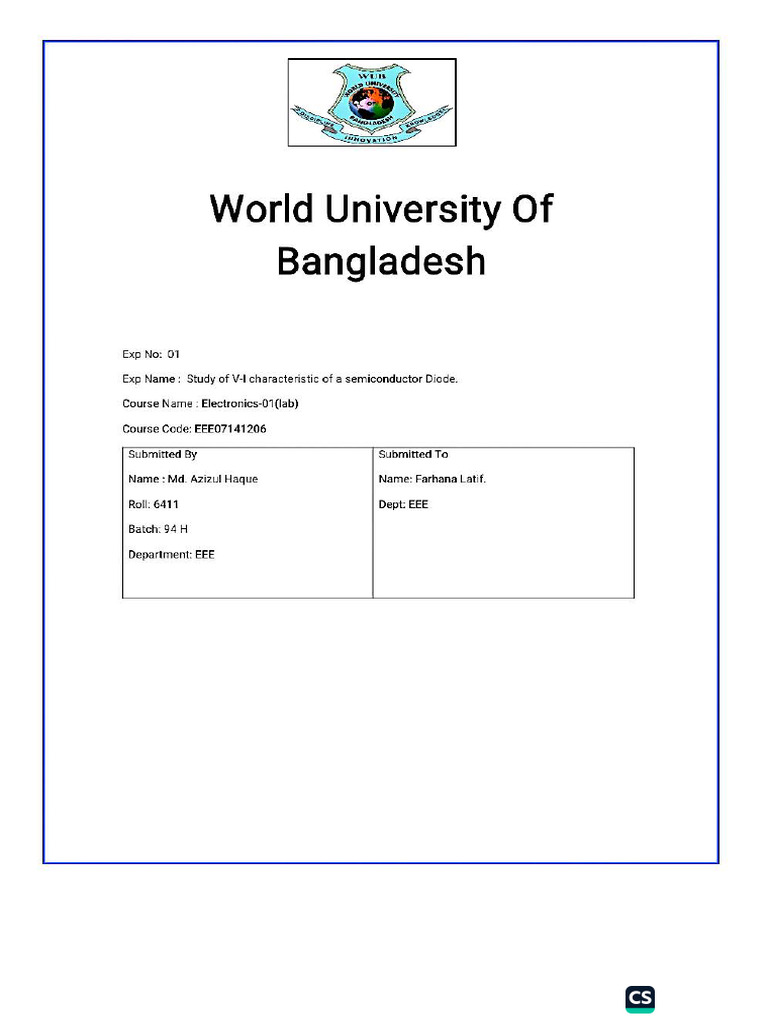 Electronics - 1 Lab Report | PDF