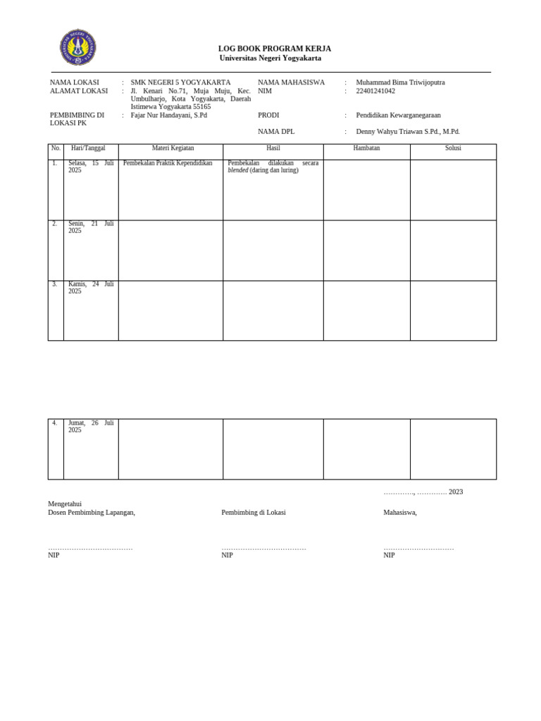 Logbook PK | PDF