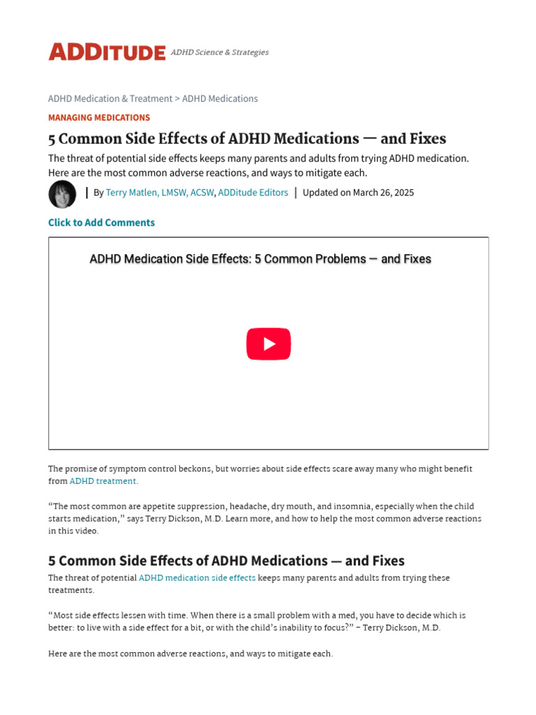5 Common Side Effects of ADHD Medications - and Fixes | PDF | Attention ...