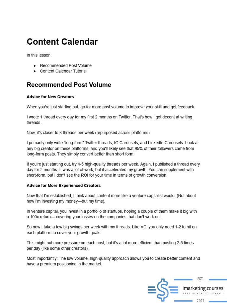 05 Content Calendar | PDF