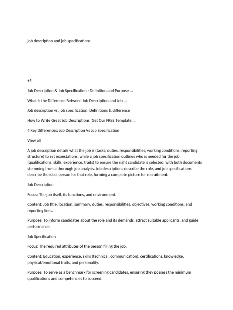 Job Description and Spec | PDF | Specification (Technical Standard ...