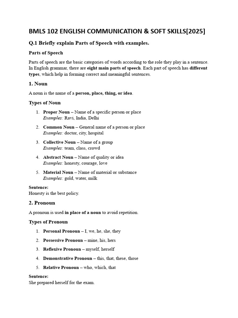BMLS 102 English Communication | PDF | Adverb | Part Of Speech