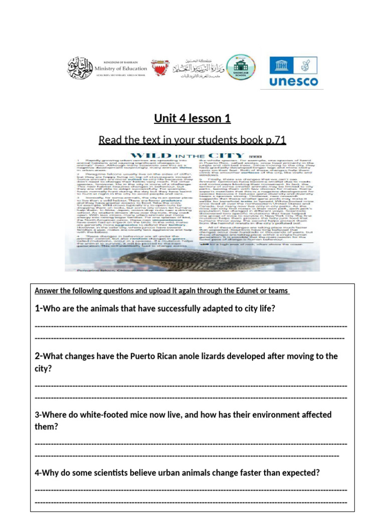 Unit 4 Lesson 1 Worksheet | PDF