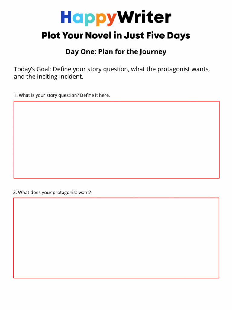 HappyWriter Plot Your Novel Day One Plan For The Journey Worksheet 1 | PDF