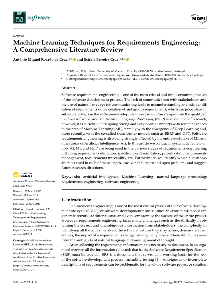 Machine Learning Techniques for Requirements Engineering | PDF ...
