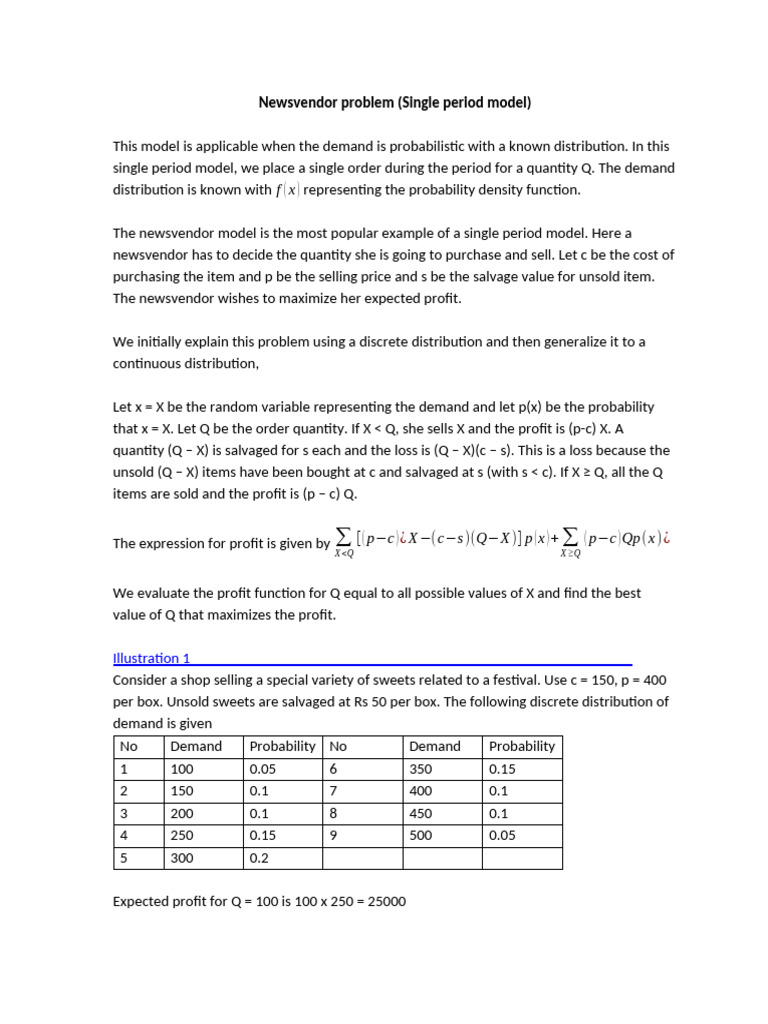 Newsvendor Problem | PDF | Probability Distribution | Statistical Theory