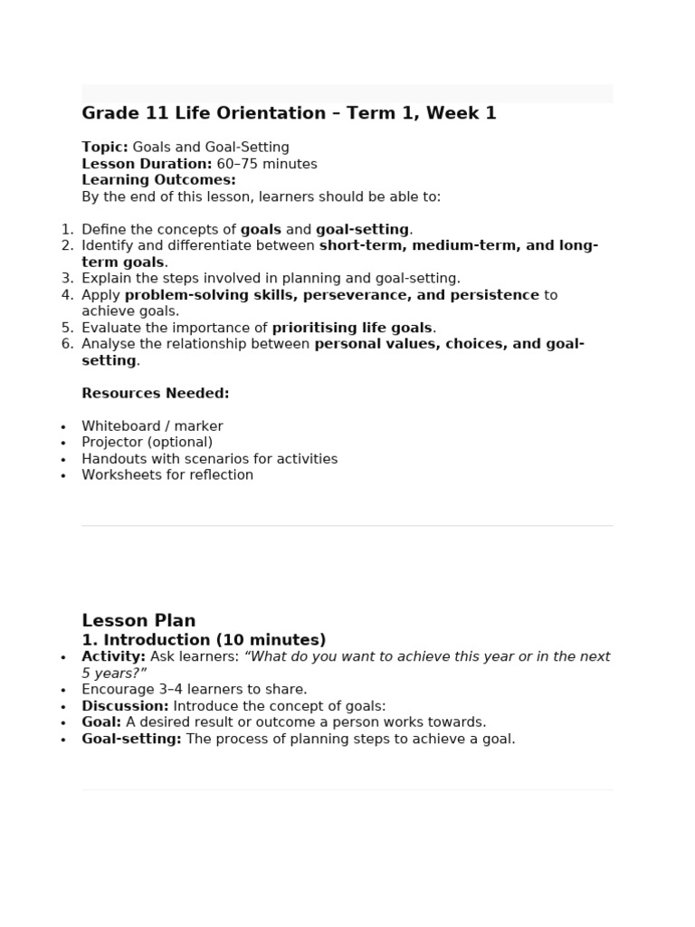 Term 1 Lo Grade 9 Notes Lesson Plans Activites and Answers | PDF ...