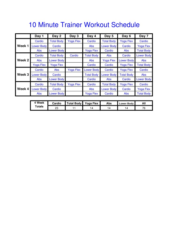 34 30 Minute 10 minute trainer workout sheets for Girls