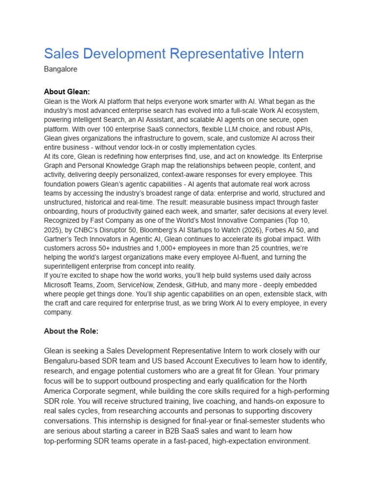 Sales Development Representative Intern JD | PDF | Artificial ...