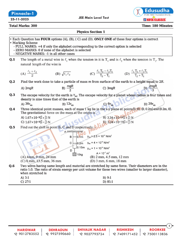 Pinnacle1 JEE Main Level Test (25!11!2025) | PDF | Academia | Career ...