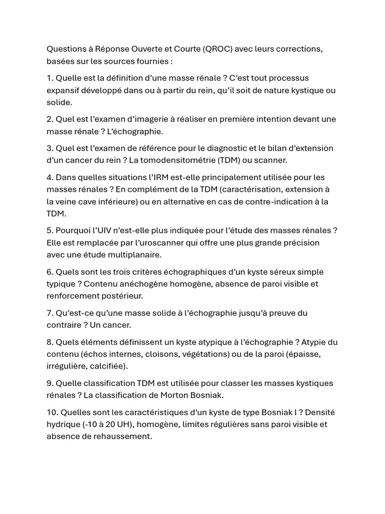 35 Qroc Sur Imagerie Rénal - 260208 - 094257 | PDF | Tomodensitométrie ...