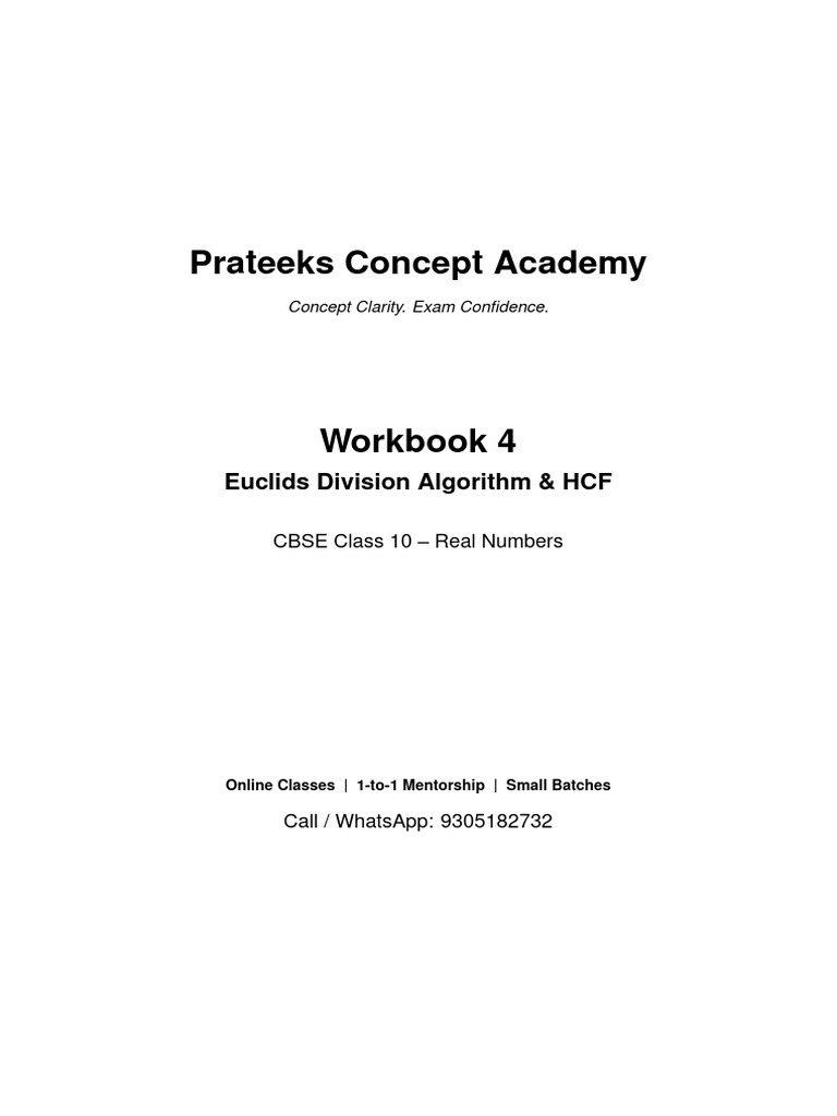 WB-4 out of 6 Euclids Division Algorithm and HCF Real Numbers Class ...
