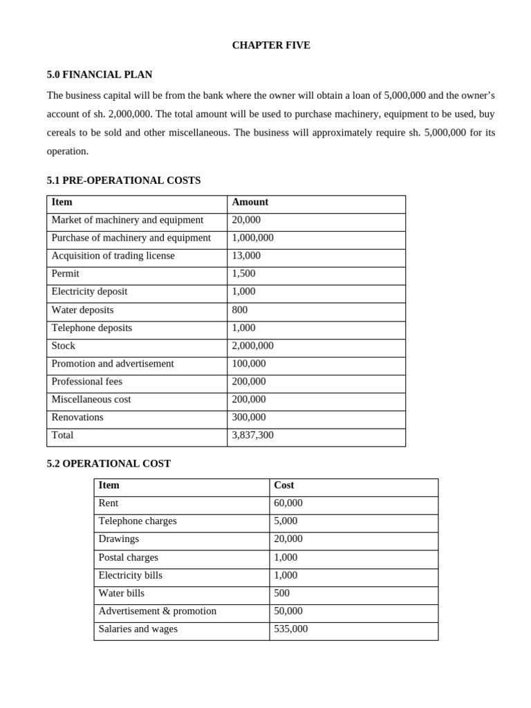 NYAMOITA DAMARICE BUSINESS PLAN CHAPTER 5 | PDF | Book Value | Fixed Asset