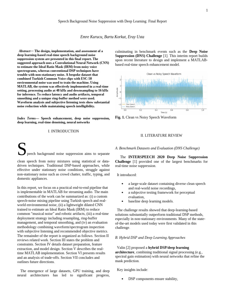Final Report (Düzenlenmiş) | PDF | Deep Learning | Signal To Noise Ratio