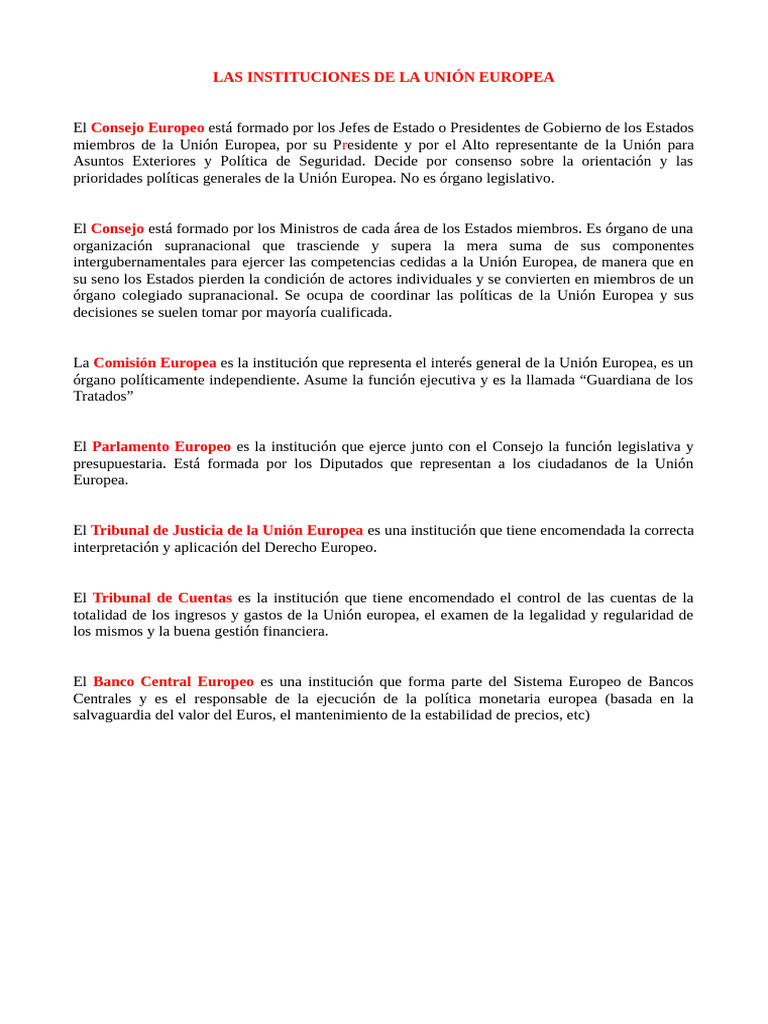 Esquema de Las Instituciones UE | PDF