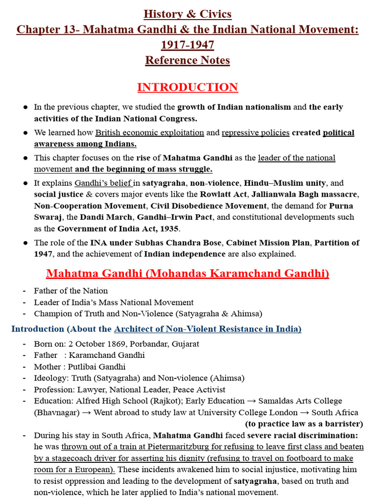 Mahatma Gandhi & Indian National Movement (1917-1947) - VIII | PDF ...