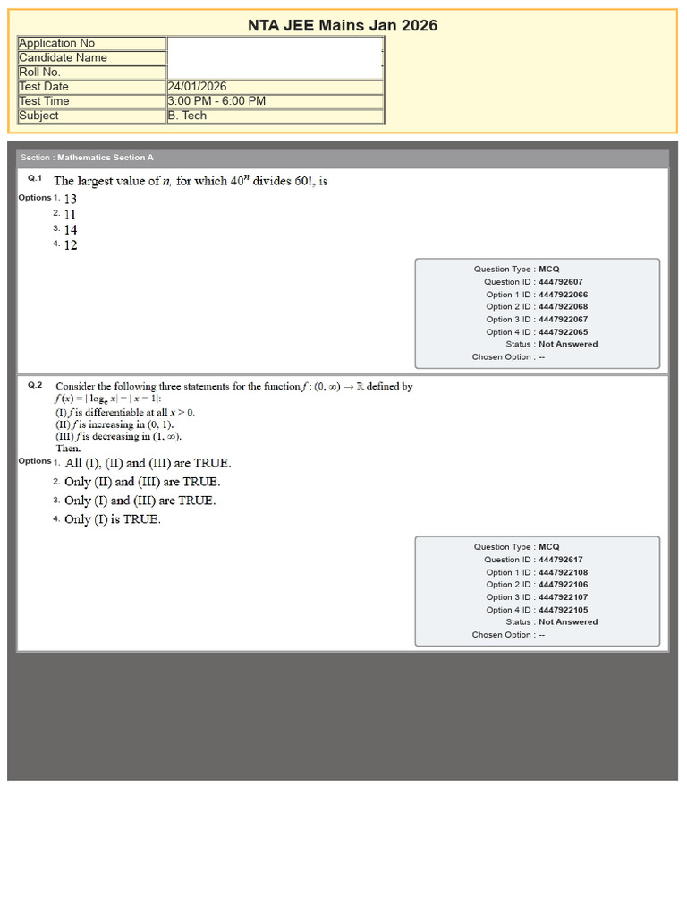 Jee Main 2026 Jan 24 Shift 2 Question Paper 1770195950 | PDF | Higher ...