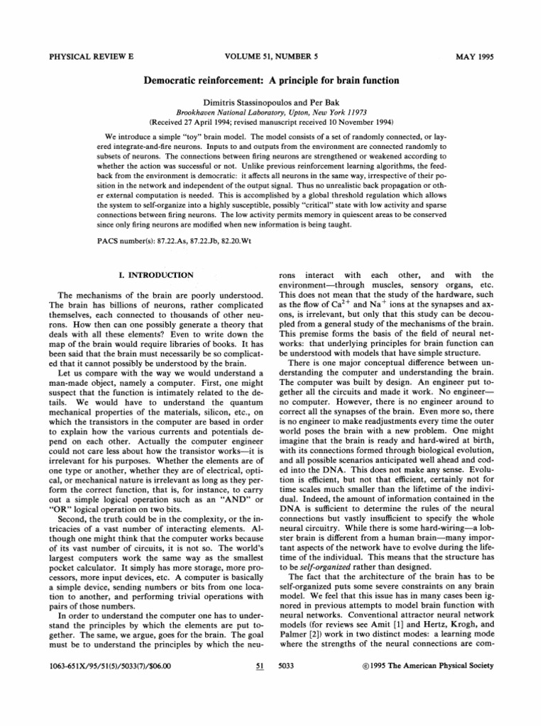Democratic Reinforcement A Principle For Brain Function | PDF | Brain ...