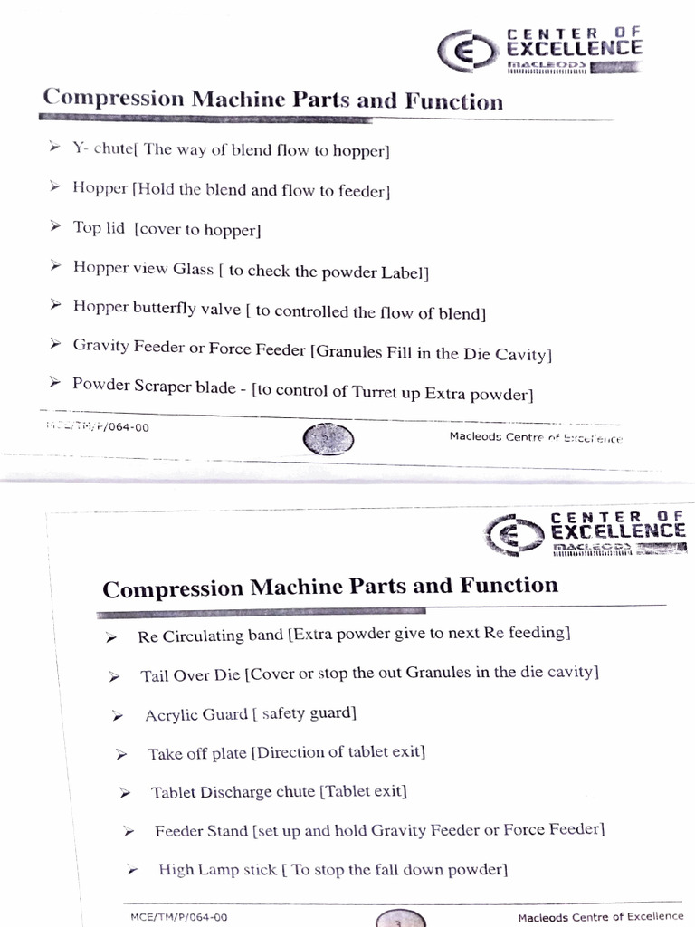 Compression Machine Parts and Function | PDF | Tablet (Pharmacy ...