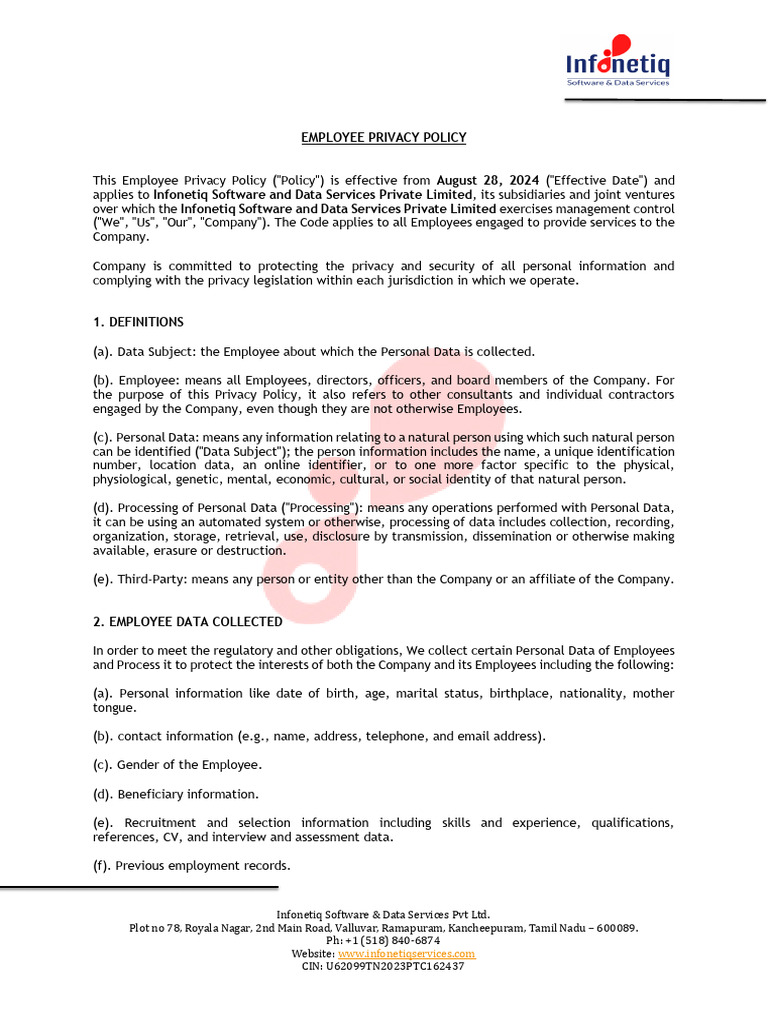 Employee Privacy Policy | PDF | Employment | Privacy