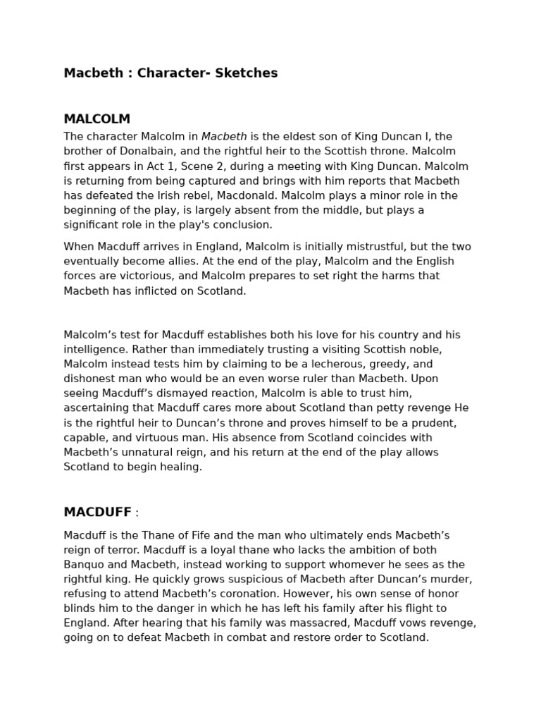Character Malcolm Macduff | PDF | Shakespearean Tragedies ...