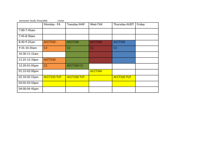 Semester Study Timetable | PDF
