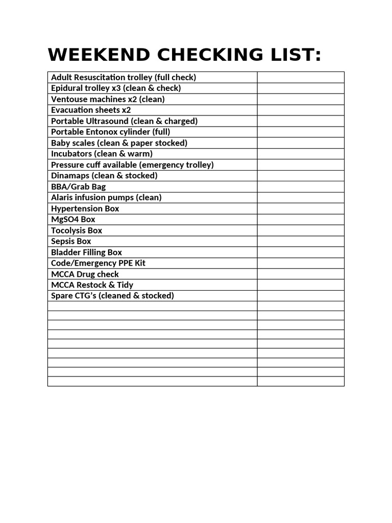 Weekend Checking List | PDF