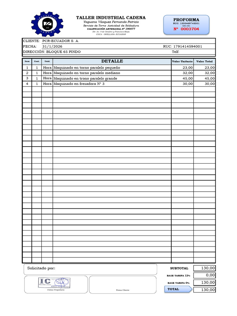 Proforma #3704 - IC | PDF