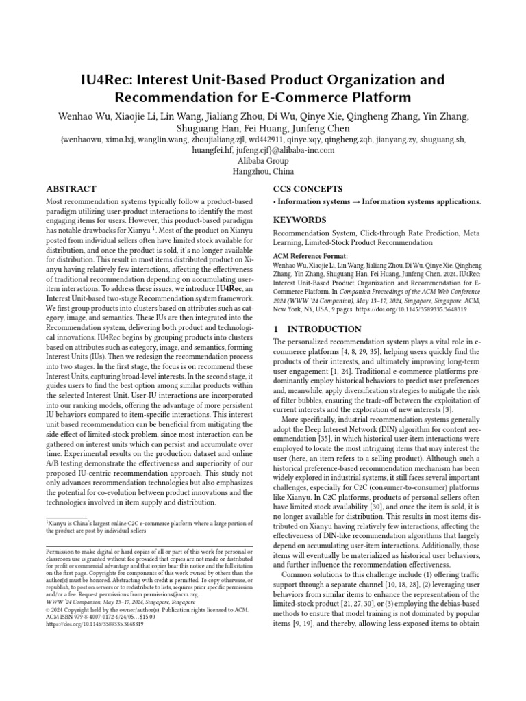 IU4Rec - Interest Unit-Based Product Organization and Recommendation ...